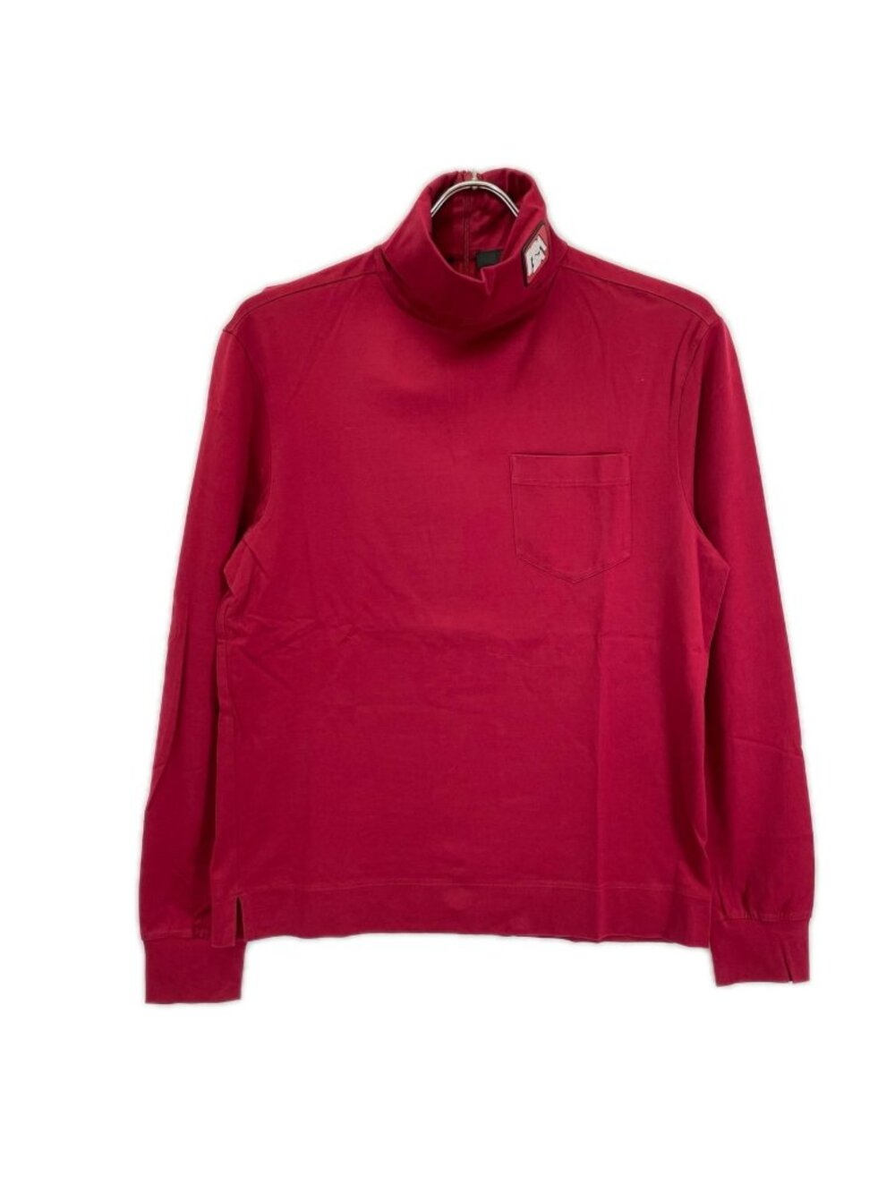 Prada Ujl 051 Red Rubber Patch Cotton Turtle Neck Top